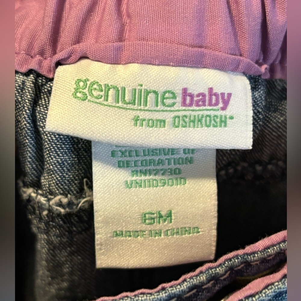 OshKosh Genuine Baby Soft Blue Jeans Girls 6 Months Snap Fly Pink Accents - Picture 4 of 4